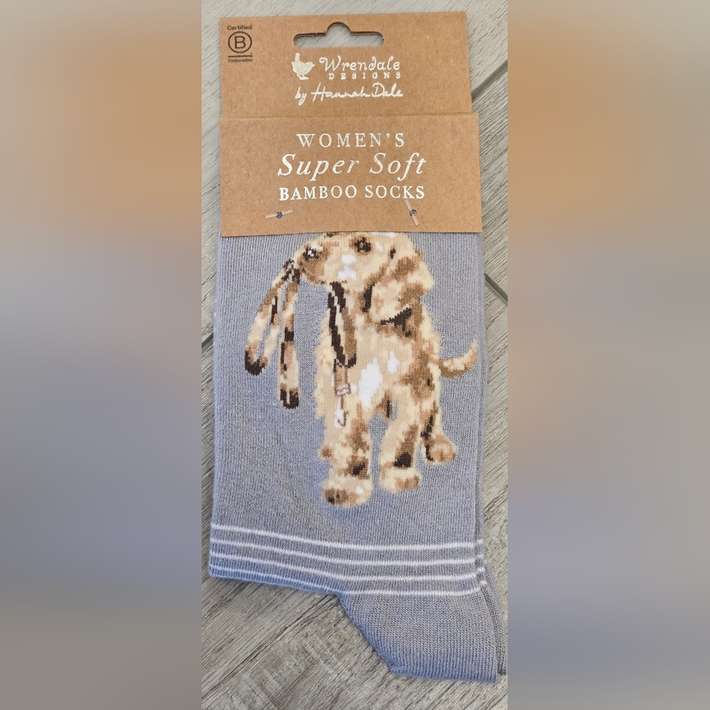 WRENDALE DESIGNS BY HANNAH DALE SUPER SOFT BAMBOO SOCKS DOG PUPPY WITH LEASH